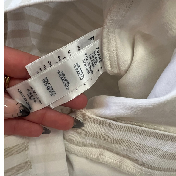 Frame Le Crop Tan White Striped Frayed Hem Cropped Flare Jeans Size 30 - Picture 6 of 7